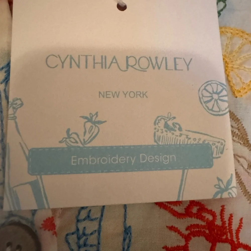 NWT Cynthia Rowley Embroidery Design Citrus and Seafood Print Shirt Size L - Picture 6 of 9